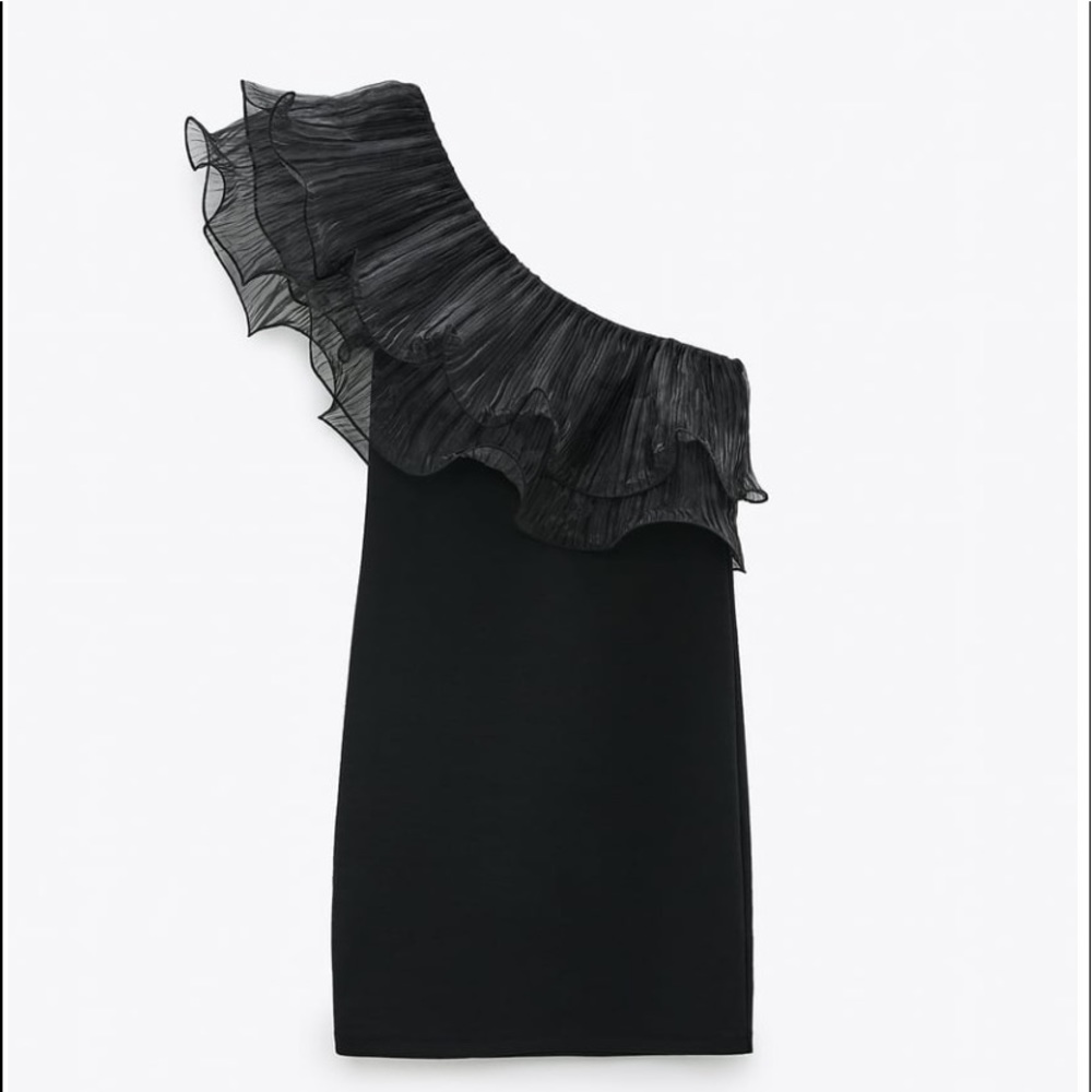 Zara organza asymmetrical black mini dress - Picture 2 of 16